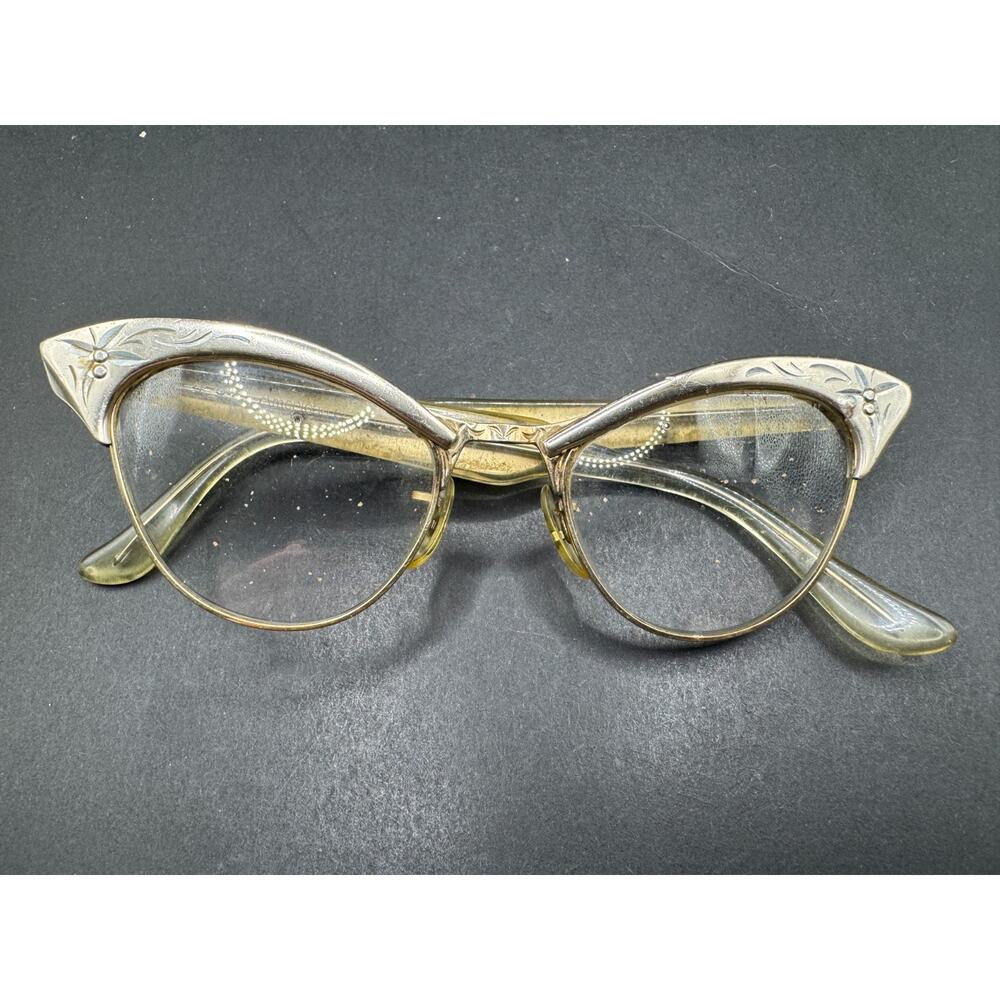 Vintage Silver Cat Eye Glasses 1/10 12K Gold Filled Frame American Optical